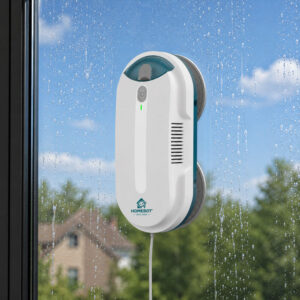 HomeBot Glaze robot window cleaner cleaning a window