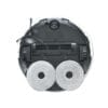 The underside of the Glider Robot Vacuum and Mop features two rotating mop pads, large wheels, a roller brush, and a side brush. The white casing outlines the components perfectly.