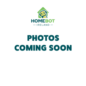 A green background with the HomeBot Ireland logo at the top, featuring a house outline with a smiley face inside. Below the logo, bold blue text reads "PHOTOS COMING SOON."