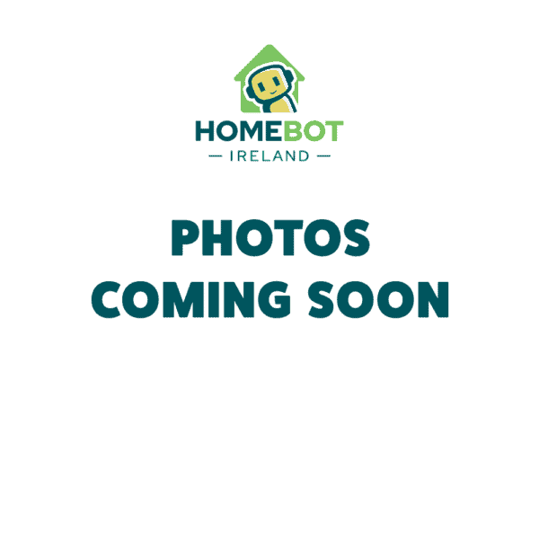 A green background with the HomeBot Ireland logo at the top, featuring a house outline with a smiley face inside. Below the logo, bold blue text reads "PHOTOS COMING SOON."