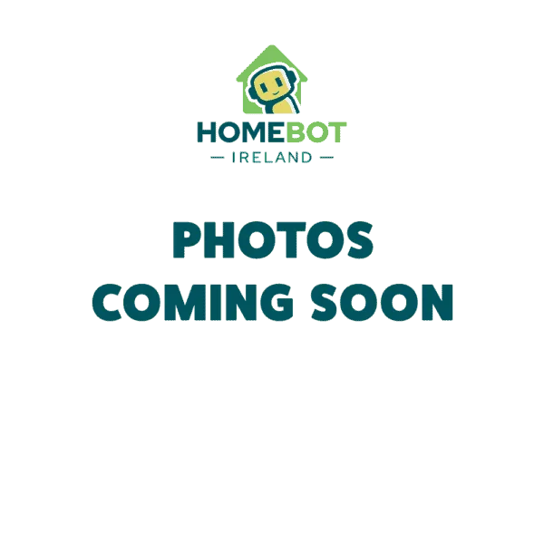 A green background with the HomeBot Ireland logo at the top, featuring a house outline with a smiley face inside. Below the logo, bold blue text reads "PHOTOS COMING SOON."