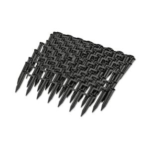 A set of black pegs for boundary wire installation.